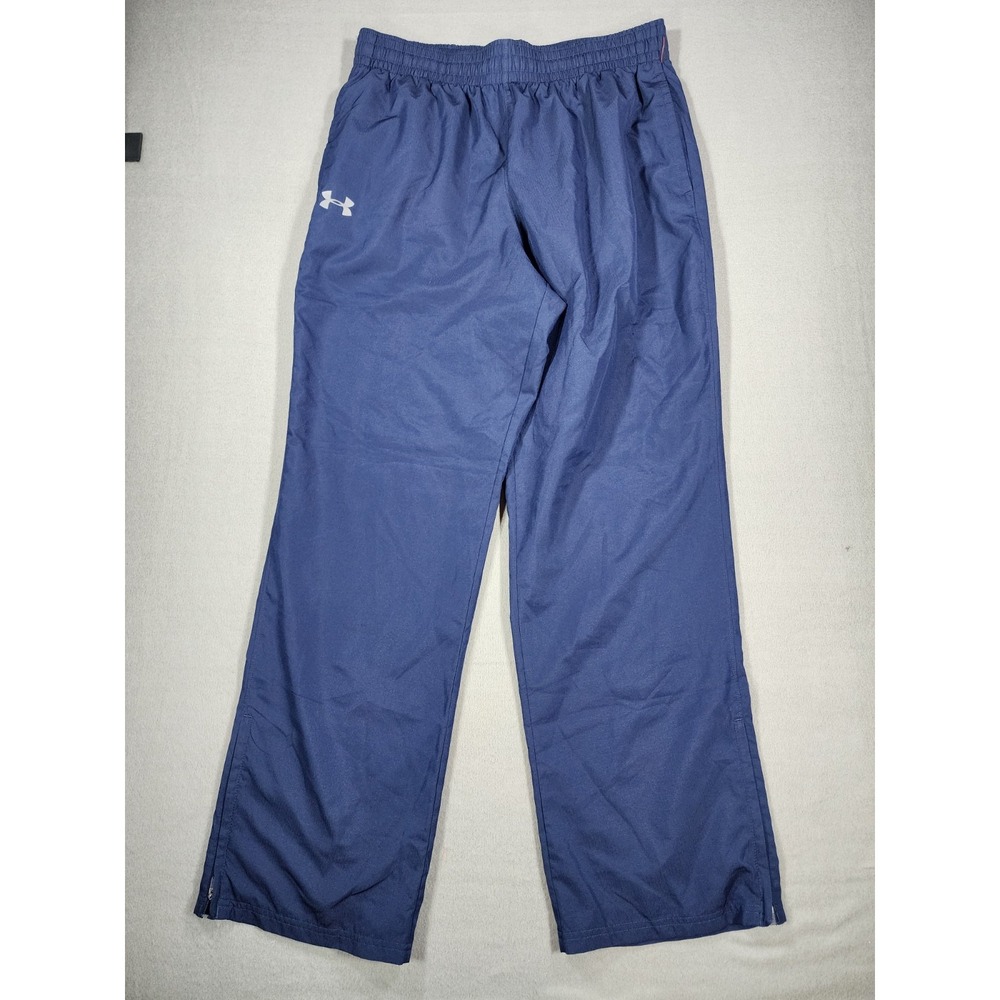 Under Armour Track Pants Mens Large Navy Blue Heat Gear Mesh Lined Zipper Leg